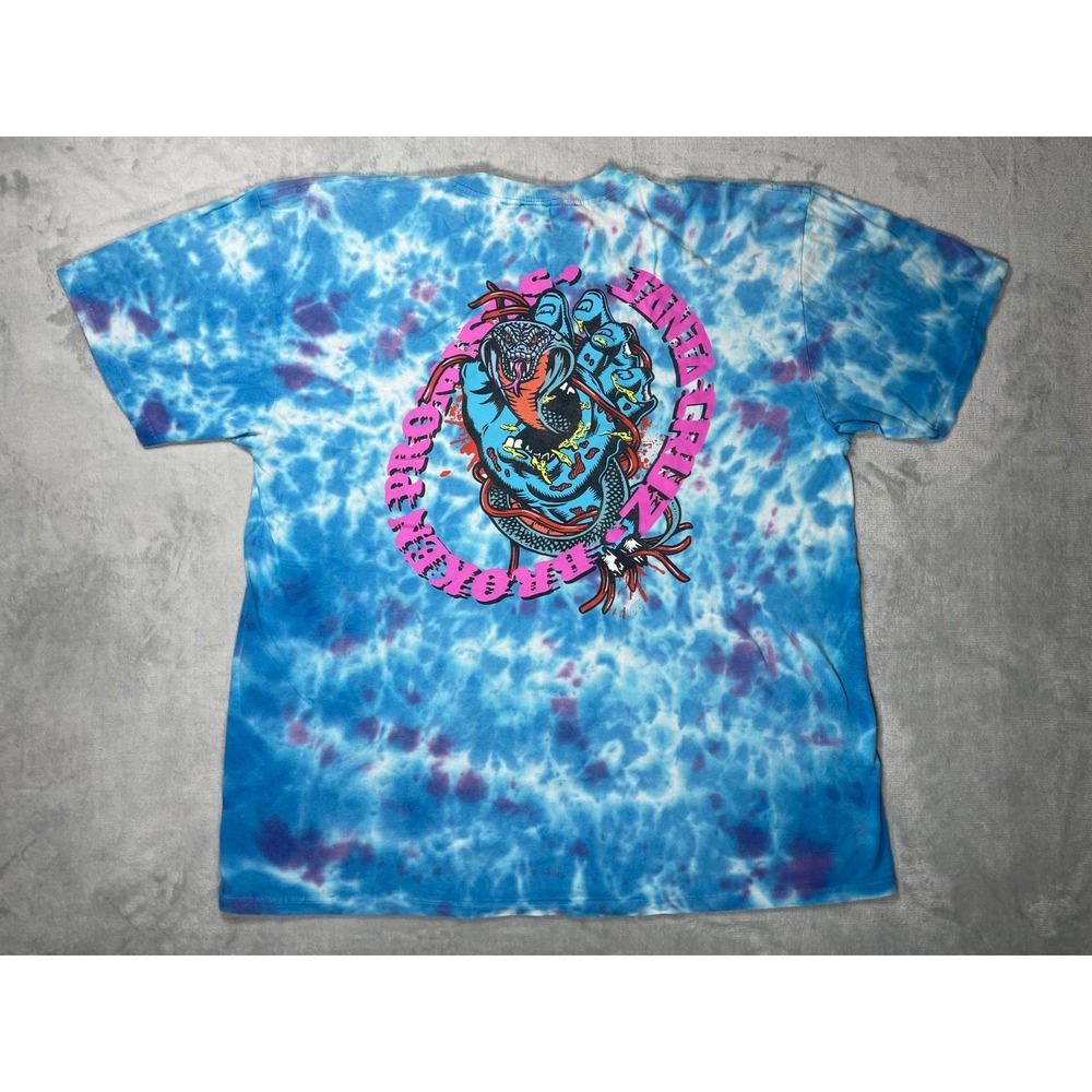 Broken Promises x Santa Cruz T-Shirt Men XL Blue Purple Tie Dye Snake Heart